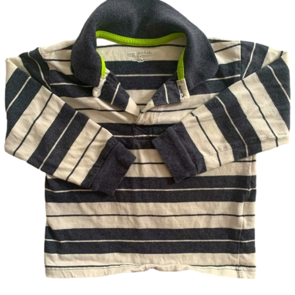 Wonderkids Gray White Striped Polo Long Sleeve Shirt Toddler Size 3T